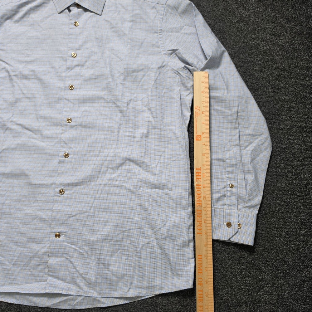 Eton Dress Shirt Blue Tan Micro Check Mens 17.5 Contemporary Fit Long Sleeve - Picture 3 of 8